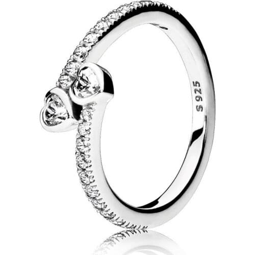 Authentic 925 Sterling Silver Forever Hearts Fashion Ring For Pandora Women Bead Charm Gift DIY Jewelry