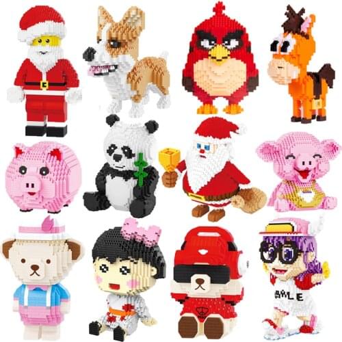 Giraffe Cat Dog Rabbit Panda Pig Sit Animal Model DIY Diamond Mini Building Blocks Brick 3D Assembly Kids Toy Gift Children