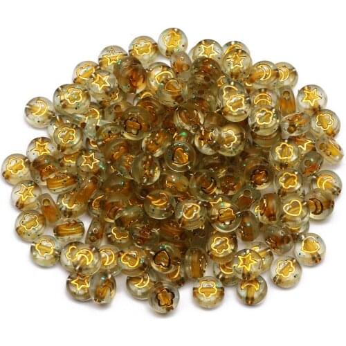 Golden Round Mixed Star/Heart/Moon Pattern Loose Acrylic Spacer Beads For Jewelry Making DIY Charm Necklace Bracelet Beaded