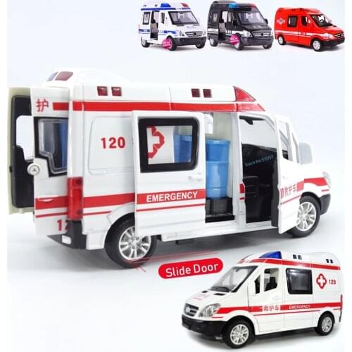 1:32 City Diecast Ambulance Emergency Toy Car Model Light Slide Open Door Ambulancia Oyuncak Educational Kids Toys for Children