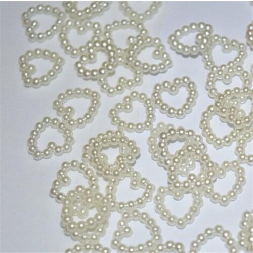 100 x Acrylic Pearl Beads Imitation Love Heart Embellishments for Craft Wedding 11mm*11mm - ivory AA7954
