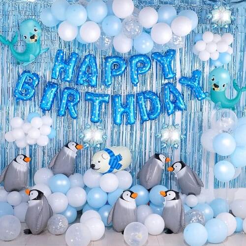 110pcs Large Sea Animals Foil Balloon Backgrand Wall Antarctic bear Penguin Seal Globos Baby Shower Birthday Party Decorations