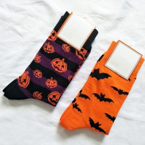 2019 Fashion Halloween Pumpkin Bat Print Stockings Unisex Breathable Stockings for Men Women Halloween Props Stockings