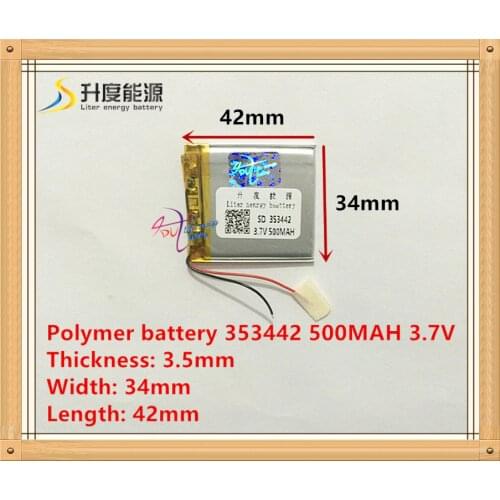 3.7V polymer battery 353442 A product being thin 500mah lithium battery power panels