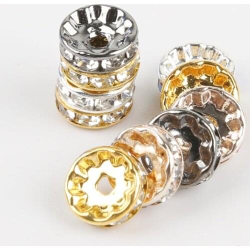 50pcs/lot 4/6/8/10mm Gold Rhodium Color Rhinestone Rondelles Spacer Beads for Jewelry Making DIY Bracelet Accessory