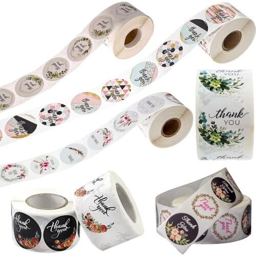 500pcs Round Pink Flowers Pattern Thank You Stickers Seal Labels Christmas Stickers School Teacher Reward Stationery Sticker