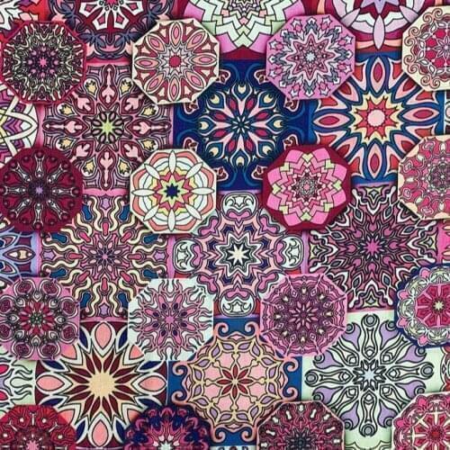 Mosque church glass art pink flowers Cotton Fabrics Patchwork Quilting Material Accessories DIY Sewing Handmade Tissus