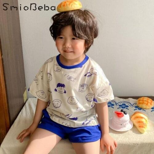 Children Handsome Suit Short Sleeve Top Tee Shirts + Pants Sets Cartoon T-shirt Shorts For Boys Korean Toddler Girl Clothes 1-6Y