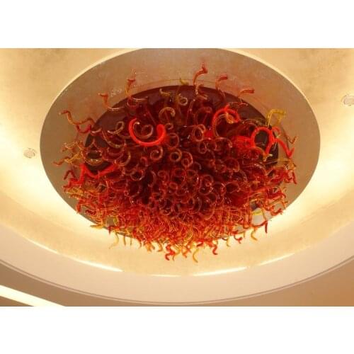 LR292-New Design Living Room Art Decoration Hand Blown Murano Red Glass Round Led Ceiling Light