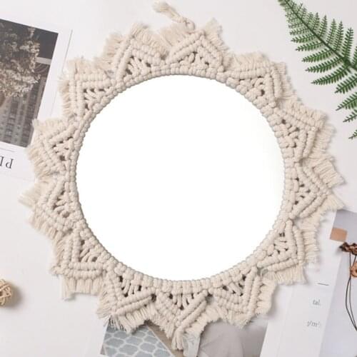 Home Decor Macrame Mirror Handmade Tapestry Makeup Mirror Compact Bohemia Decoration Home Bedroom Decorative Mirrors Wall Mirror