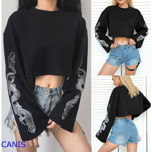 Women Long Sleeve Floral Printed O Neck Jumper Evening Party Club Wear Crop Top Printing Pullover Tops