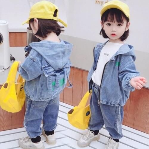 Toddler Girl Winter Clothes Spring and Autumn New Children Back Backpack Jean Coat Boys Denim Hooded Jacket