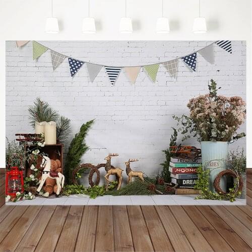 Newborn Dried Flowers Photography Background Brick Wall Banner Decoration Children Birthday Portrait Backdrop Baby Shower Studio