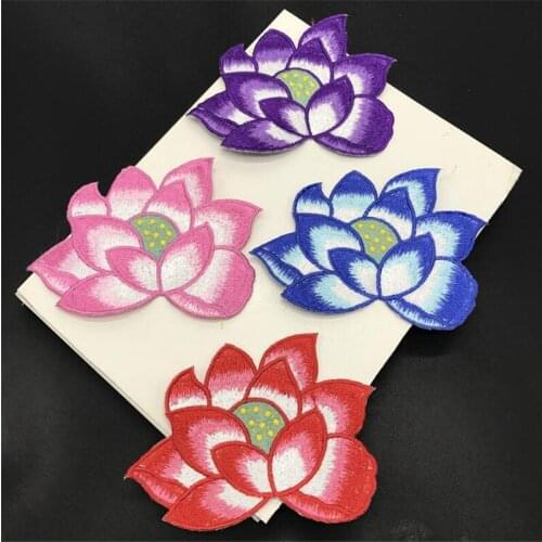 8PC Lotus flowers 4Colours embroidery stickers Iron on decorative accessories Hot fix patch coat repair patch 12.5X 8.5c BD0261
