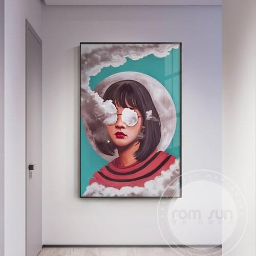 Nordic Comic Girl Canvas Modern Wall Art Women Painting for Living Room Girl Bedroom Feather Bird Poster Print Anime Cuadros