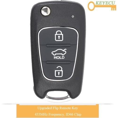 KEYECU Upgraded Flip Remote Control Key for Kia K2 2015, Fob 3 Buttons - 433MHz - ID46 Chip - Right Blade - P/N: 95430-4X150