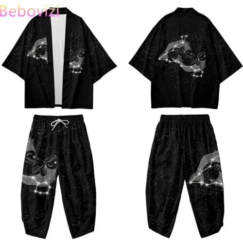 3D Constellation Women Japanese Yukata Female Men Asian Clothes Kimono Cardigan Shirt Haori Women Traditional Kimono Pants Set
