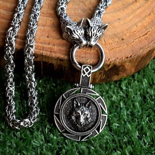 Stainless steel chain viking wolf necklace