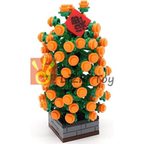 Moc DIY Garden Orange Tree Courtyard Enlighten Building Block Bricks Compatible All Brands Potted Plant Decoration