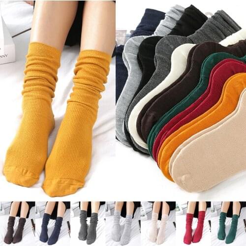 Fashion Knee Socks High School Women Girls Solid Color Autumn Winter Sock Vintage Soft Elastic Long Warm Boots Sock