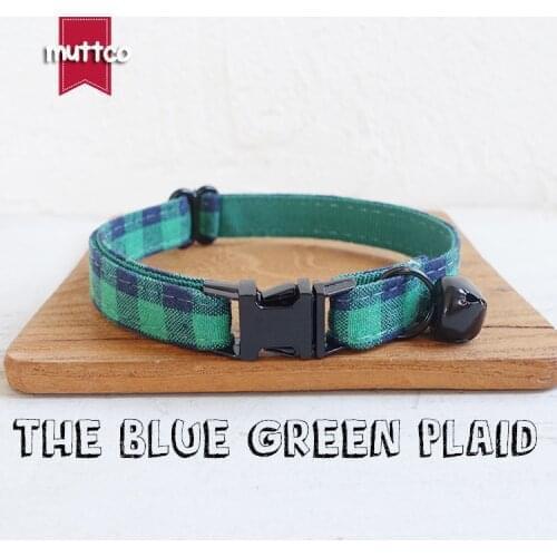 MUTTCO retail with black high quality metal buckle collar for cat THE BLUE GREEN PLAID design cat collar 2 sizes UCC073H