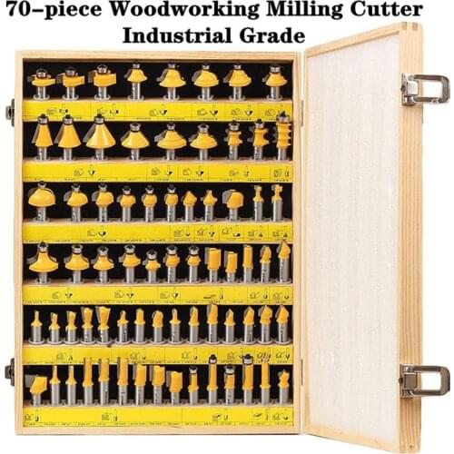 1/2 Handle 70 Piece Set Woodworking Milling Cutter Engraving Machine Trimming Machine Cutter Head Slotting Tools