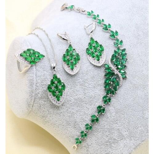 XUTAAYI New Arrival 925 Silver jewellery Set For Women Green Necklace Pendant Earrings Ring Bracelet Christmas Gift