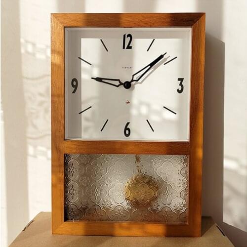 Chinese Living Room Solid Wood Wall Clock Retro Luxury Bedroom Silent Desktop Pendulum Clock Wooden Table Clock Home Decoration