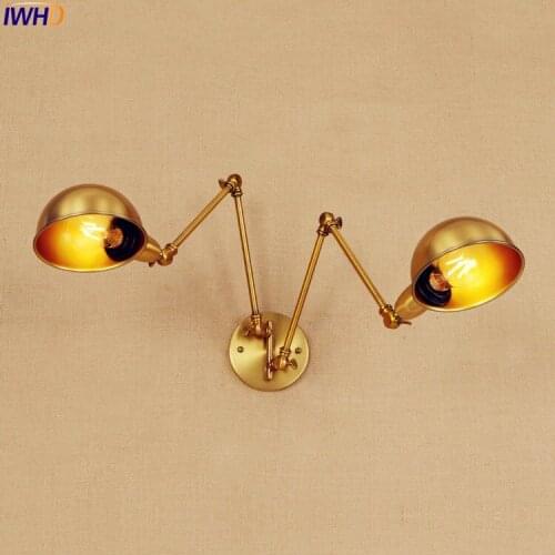 Loft Style Vintage Wall Lamp 2 Heads Home Lighting Adjustable Long Arm Wall Light Fixtures Arandelas LED Stair Lights