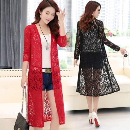 2017 new sunscreen shawl female long section long sleeves summer lace net yarn thin cardigan ride outside 111