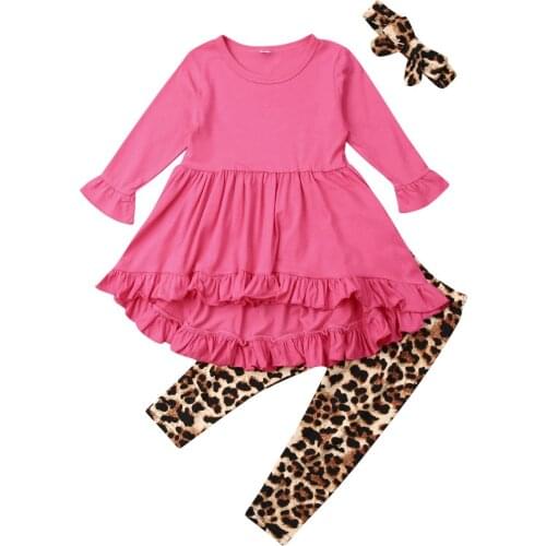 Toddler Girl Clothes 2019 Kids Baby Girl Outfits Clothes T-shirt Tops Dress+ Leopard Pants Leggings +Headband Set