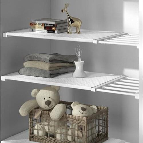 Adjustable Wardrobe Storage Rack Partition Wall Hanging Kitchen Shelf Space Saving Wardrobe Clothes Storage Household Items