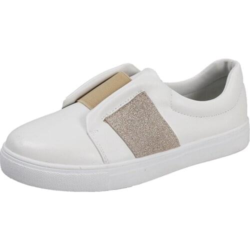 Bling Slip on Women Shoes 2019 Autumn Mother Casual White Shoes Woman Flats Soft Bottom Genuine Leather Ladies Loafers R2-92