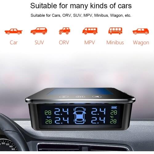 Tire Pressure Monitor System Solar Power USB TPMS Car Truck Tyre Pressure Gauge Temperature warning with 4 external Sensors