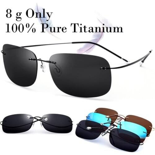 100% Real Titanium 8 g Only Polarized Rimless Square Matrix Sunglasses Men Women With Box Driving Fishing Sun Glasse Oculos Sol