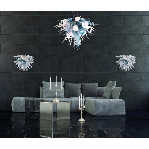 Wedding Decor Blue and White Mini Blown Glass Modern LED Chandeliers On Hot Sale