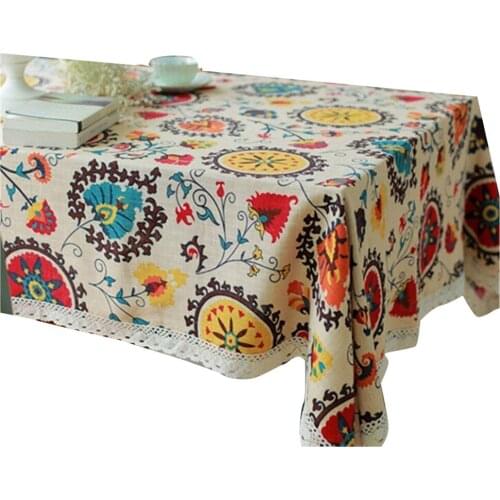 Vintage Square Cotton Linen Lace Sun Flower Tablecloth Washable Tablecloth Dinner Picnic Table Cloth Home Decoration Assorted