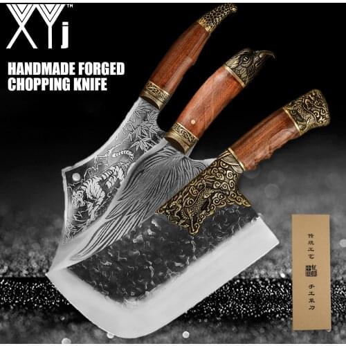 XYj Slaughter Chinese Slicer 9'' 10'' inch Handmade Forged Cleaver Chopping Knife Butcher Gift Box High Quality Bone Turkey
