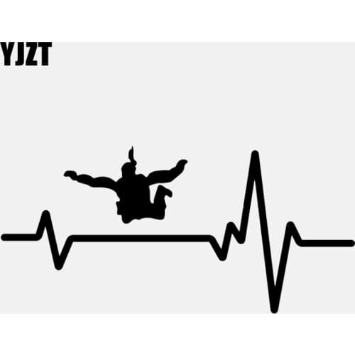 YJZT 16.8CM*8CM Skydive Woman Parachute Jump Team Heartbeat Decal Vinyl Black/Silver Car Sticker C22-1233