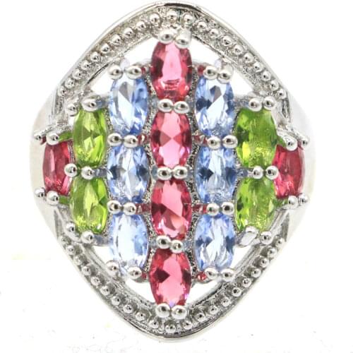 26x18mm Elegant Butterfly Created Rich Blue Aquamarine For Sister Daily Wear Silver Rings Wholesale Drop Shipping