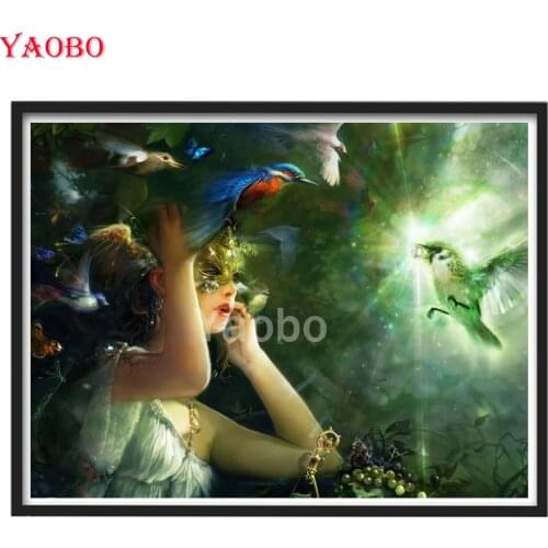 Diy 5d Diamond Embroidery Mask beauty and birds Full Square/Round Diamond Painting Mosaic Needlework Art Handmade Gift