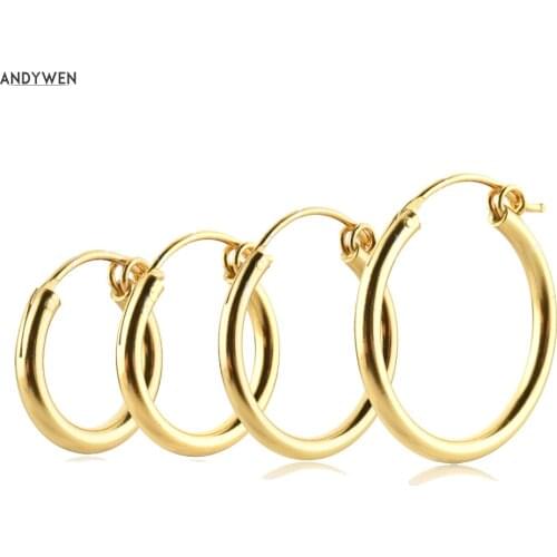 ANDYWEN 925 Sterling Silver Gold 9.5mm 12.5mm 14.5mm 17.5mm Hollow Hoops Earring Women Size Huggies Piercing Pendientes Clips