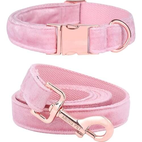 Velvet Dog Collar and Leash Set Soft & Comfy Adjustable Collars for Pet Dog Walking Green