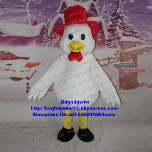 White Long Fur Chicken Chook Cock Rooster Hen Chick Mascot Costume Character Opening Gifts Celebration Holiday Gifts zx2195