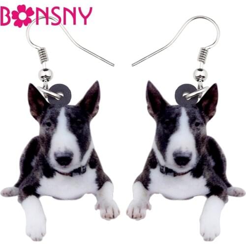 Bonsny Acrylic American Pit Bull Terrier Dog Earrings Big Long Dangle Drop Fashion Jewelry For Women Girls Ladies Kids Animal