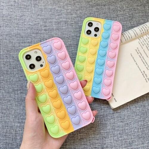 Love Rainbow Silicone Phone Case For Iphone X XR XS Max 11 12 Pro Max 7 8 Plus SE 2020 Cover Reliver Stress Pop Bubble Cover