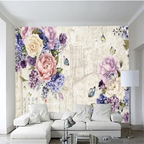 CJSIR 3d Custom Photo Wallpaper Wall Murals Stickers Retro Art Hand Painted Floral Butterfly Backdrop Wall Papers Home Decors