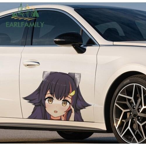 EARLFAMILY 43cm x 28.4cm For Ookami Mio Peeker Anime Car Door Protector Stickers Motorcycle Decal Vinyl Anime Funny Sticker