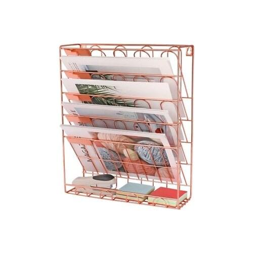 European Simple Rose Gold Iron Bookshelf Desktop Books Magazine Storage Rack creative storage rack folder rack
