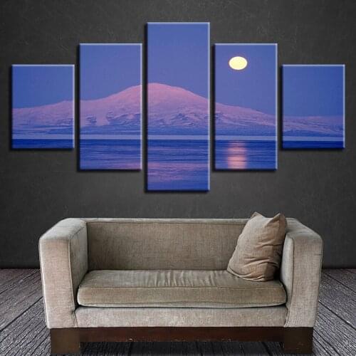 Hd Snow Mountain Moon Night Canvas Painting Print Picture Wall Art Poster Living Room Decor 5 Piece Set Frameless Modular Mural